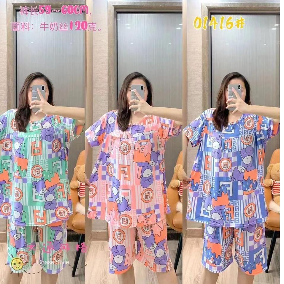 TSE.14Fe23ᴬ • SETELAN PIYAMA 3/4 SPANDEK JUMBO BEAR LD 120 - 140 / BABY DOLL KAOS / BAJU TIDUR IMPOR