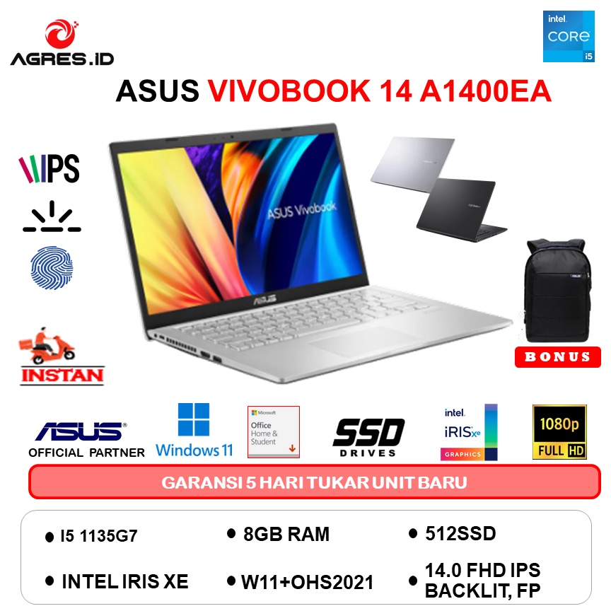 Jual Asus Vivobook 14 A1400ea Vips551 I5 1135g7 8gb 512ssd W11ohs 140fhd Vips Blit Blk 4788