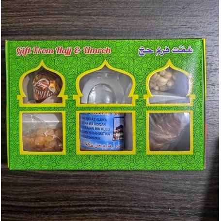 PAKET GIFT OLEH OLEH HAJI DAN UMROH AIR ZAM ZAM KURMA KISMIS KACANG ARAB COKLAT