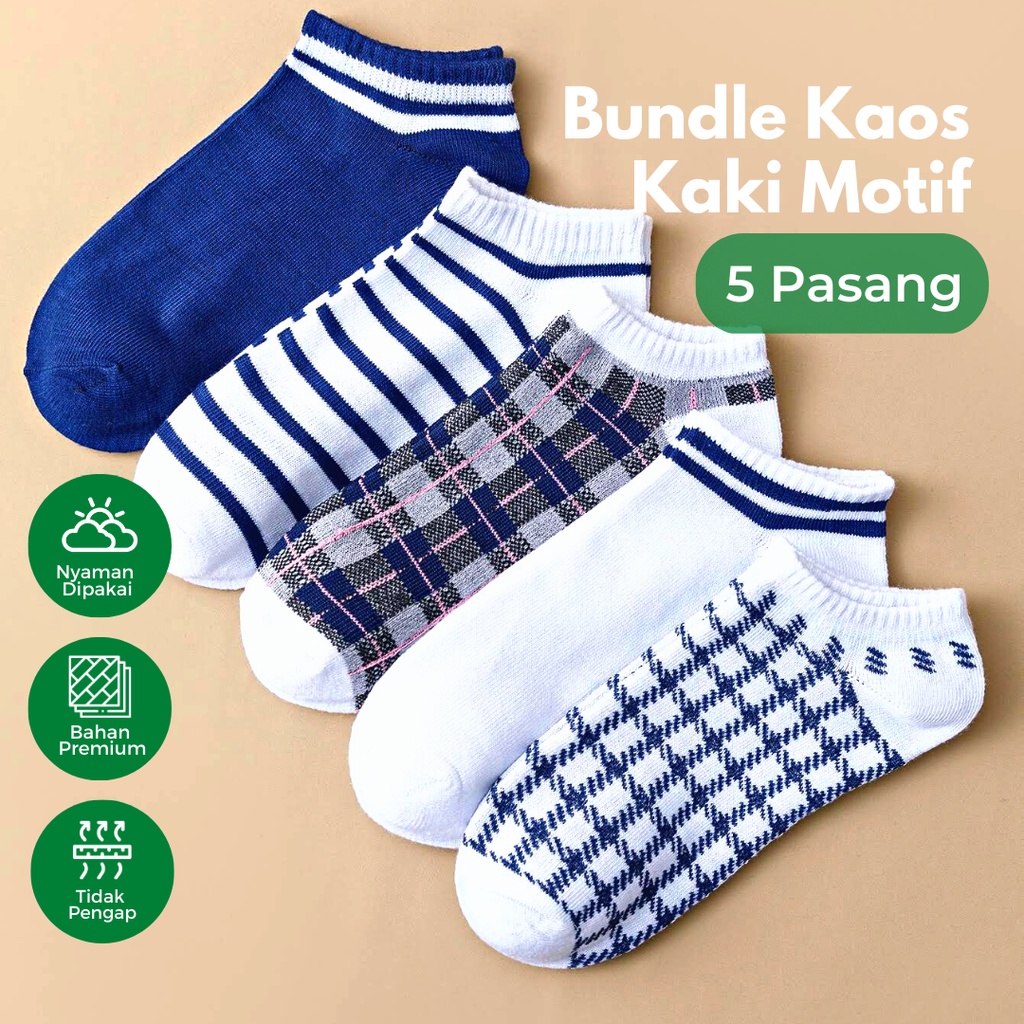 Kaos Kaki Ankle 5 Pasang Bundle Motif Lucu Bahan Katun