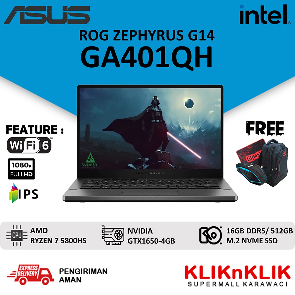 ASUS ROG ZEPHYRUS G14 GA401QH RYZEN 7 5800HS 16GB 512GB SSD GTX1650 144Hz FHD
