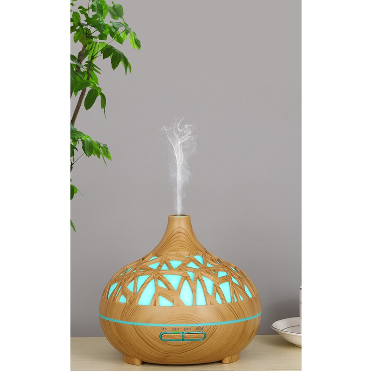 Ultrasonic Air Humidifier Aromatherapy 500ml Night Light Tekstur kayu