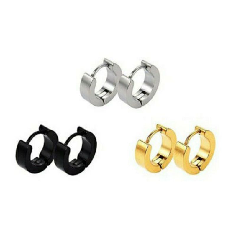 Anting Tindik Cowok / Pria Titanium Black - Silver - Gold - Pelangi / Anting Tindik