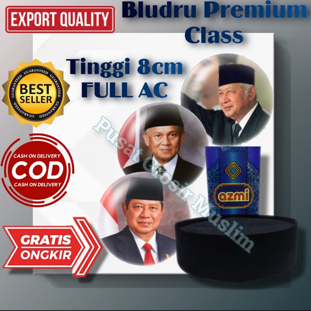 Songkok Nasional Hitam Songkok Azmi Polos Full AC Tinggi 7 dan 8 Kualitas Premium!!!