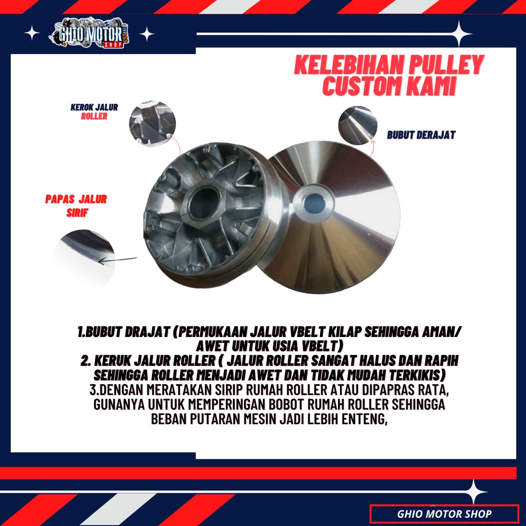 Paket Upgrade CVT Akselerasi &amp; Top speed Beat fi esp Beat Pop Vario 110 esp Beat street Esp Beat fi k44/ paket kirian cvt beat esp beat pop up grade cvt beat esp k44 original paket 1 beat esp Pullley rumah roller custom originbal ghio motor shop