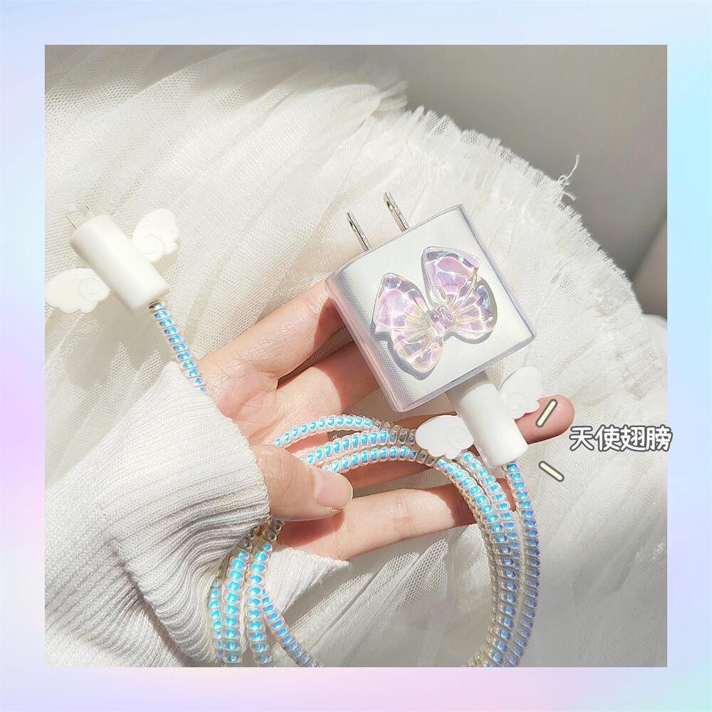 1 Set Pelindung Kabel Data / Charger Usb Tipe C 18 / 20W Anti Gigit Motif Bunga Kaws Untuk iPhone