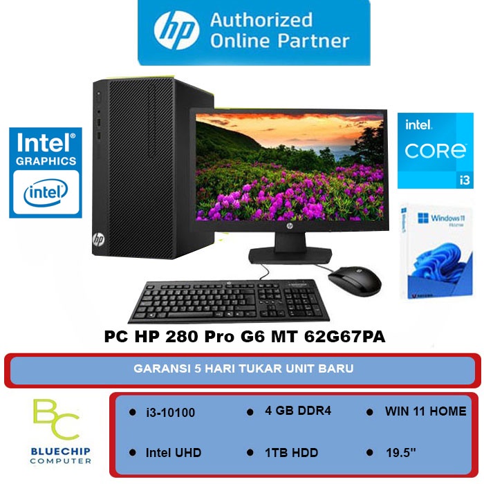 PC DESKTOP HP 280 Pro G6 MT 62G67PA - i3-10100 1TB 4GB HP 19.5" P204V