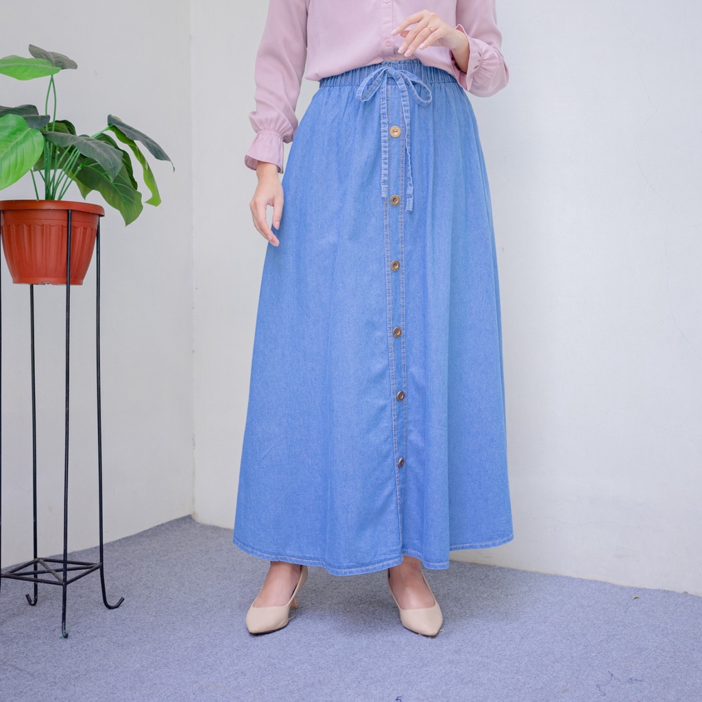 Rok Jeans Denim Skirt Levis Polos Payung Mayung Kanting Lebar Panjang Wanita Jumbo Karet Premium XXL