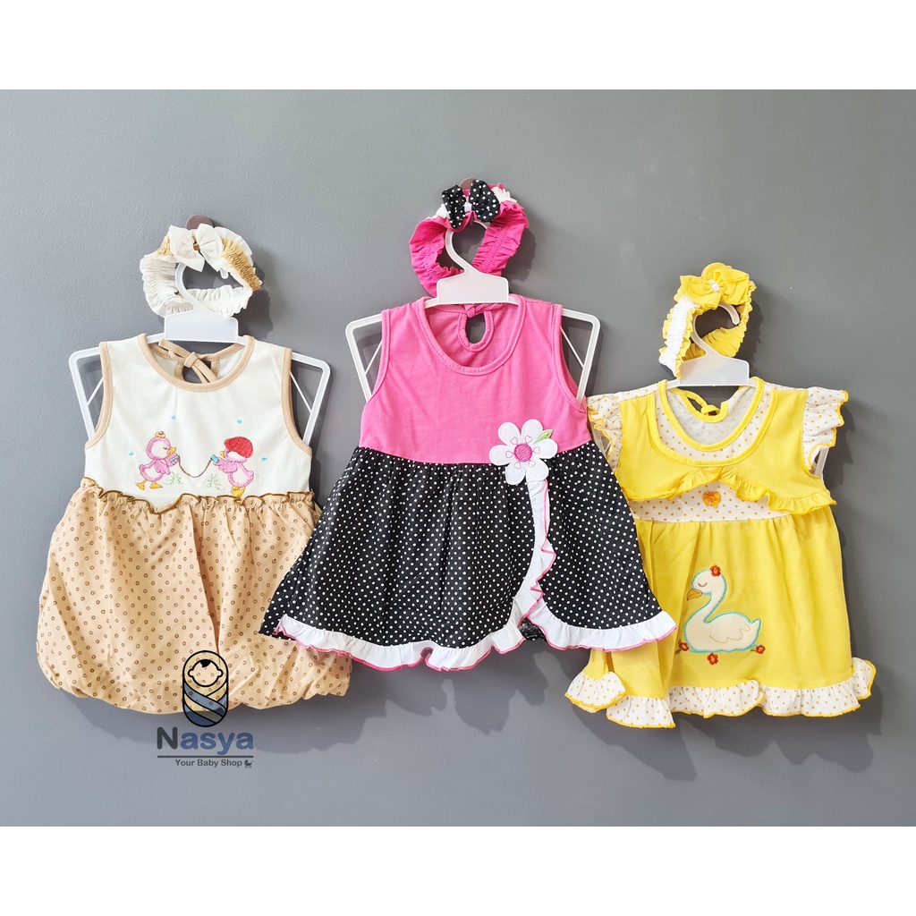 [P-073] Dress Bayi Usia 0-6 Bulan / baju anak perempuan ISI 3 (BONUS BANDANA)