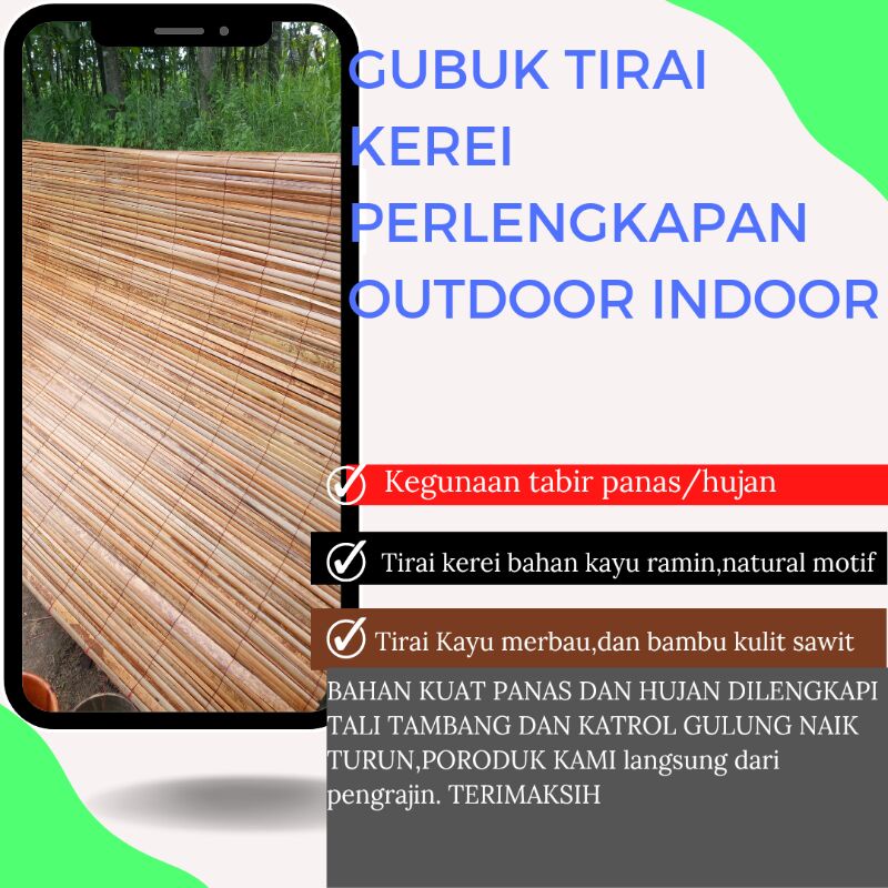 Tirai Bambu Oudour Kulit Sawit Asli Kerai Kerei Gulung Ukuran 2x2meter