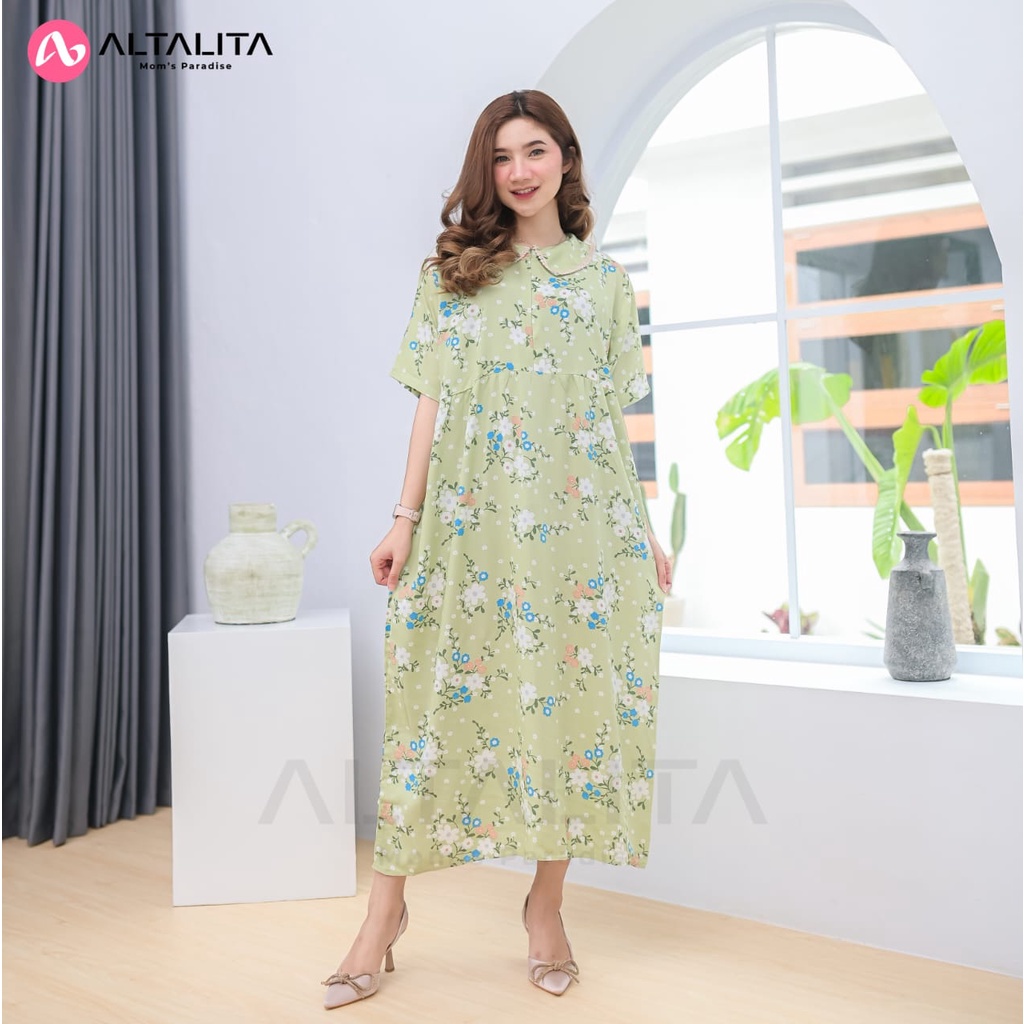 Altalita - Daster Kerah Renda Remaja Kekinian Busui Panjang Semata Kaki Lengan Pendek Bahan Rayon Premium Jumbo LD 120