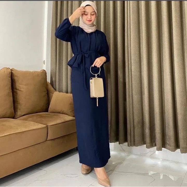 SRIWA One Set Gamis Setelan Wanita Crinkle Dini Set Rok Dan Atasan Os01-Blue Navy