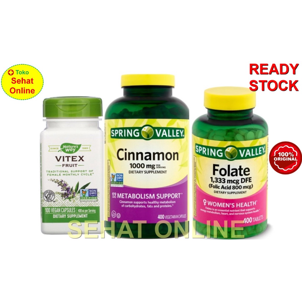 Paket Nature's Way Vitex + Spring Valley Cinnamon + Folate 800 mcg