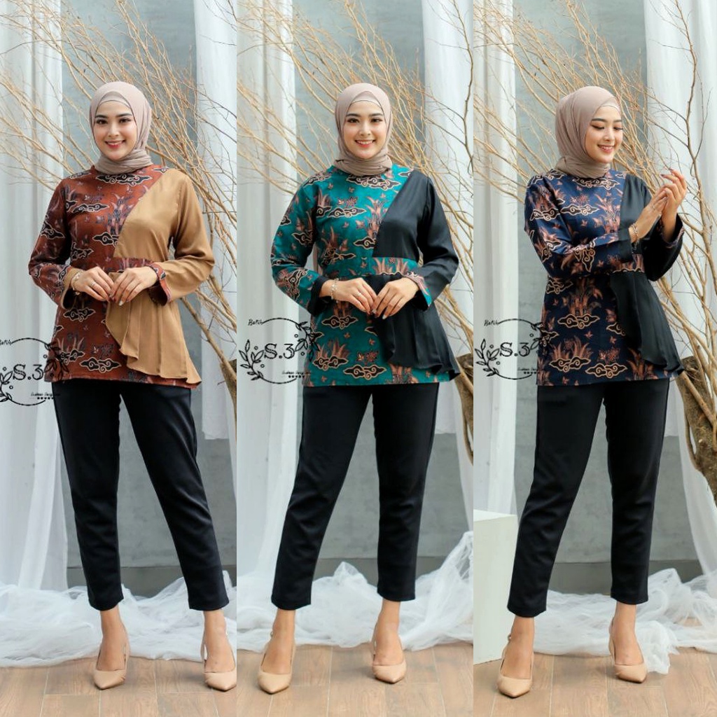 Baju Batik Wanita Modern Atasan Blouse Batik Kerja Wanita Kantor M L XL XXL