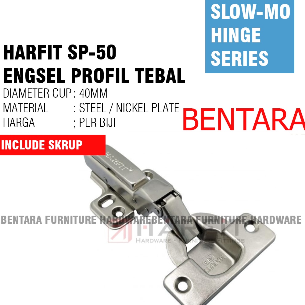 HARFIT SP50 - 40MM ENGSEL SENDOK SLOW MOTION CLIP-ON (UNTUK PINTU TEBAL)  HEAVY DUTY SOFT CLOSED CONCEAL HINGE