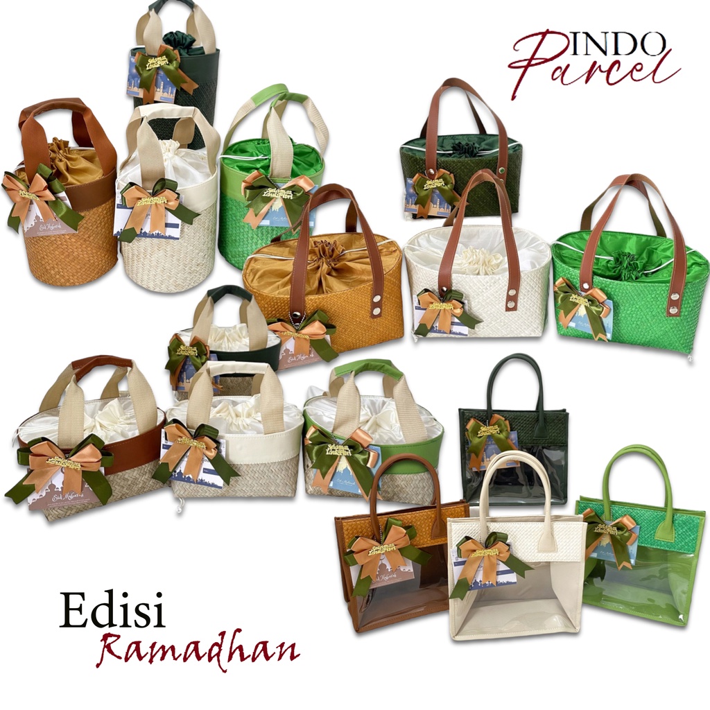 

[SPECIAL RAMADHAN] INDOPARCEL - Tas Hampers Anyaman Godie Bag Kombinasi Bunga Pita dan Kartu Ucapan Idul Fitri