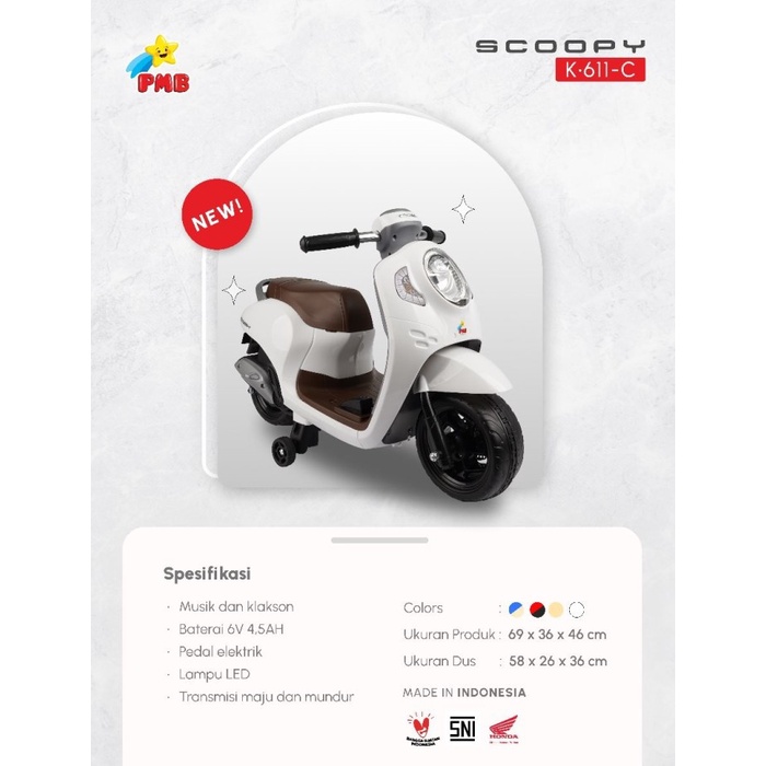 SEPEDA MOTOR ACCU ANAK PMB SCOOPY MINI K 611C TERBARU