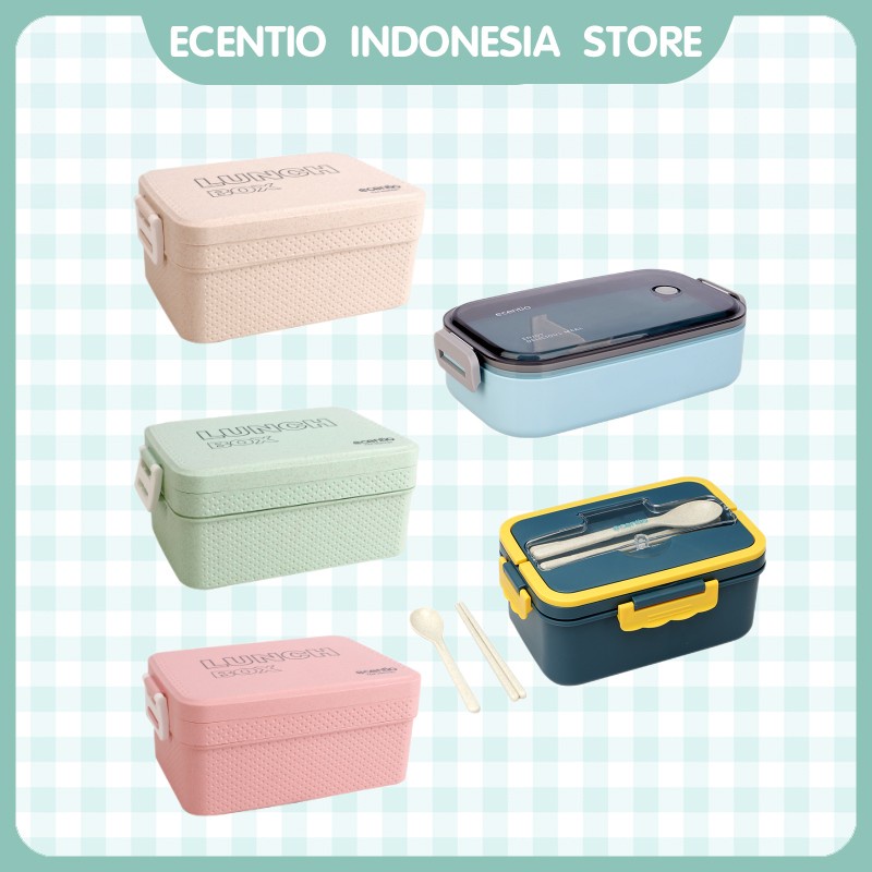 ecentio lunch box tempat makan anti tumpah kotak makan dengan free sendok Kotak bekal makan siang BPA Free