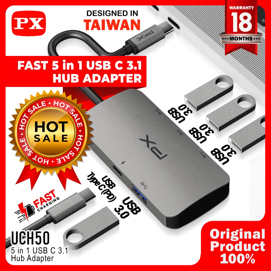 Hub Converter USB Type C 3.1 Macbook Laptop to USB 5 in 1 PX UCH50