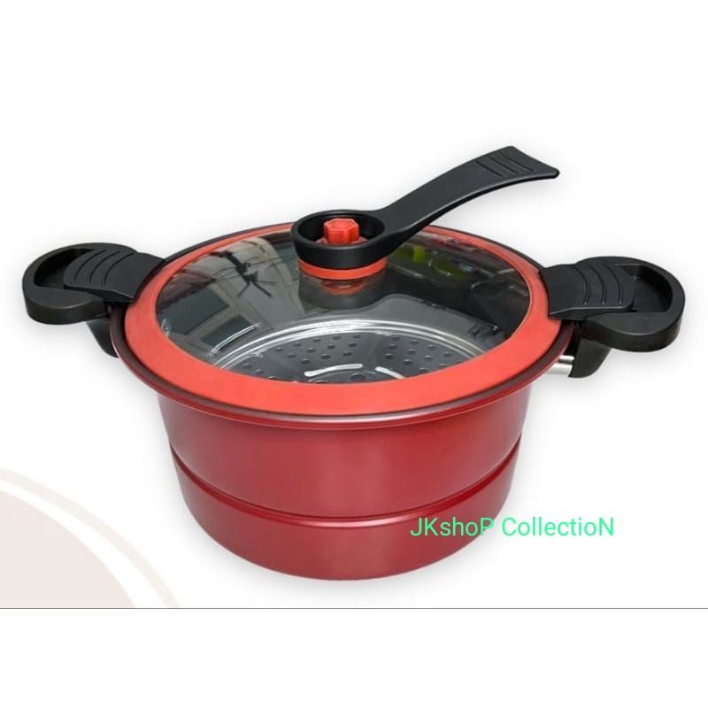 Panci Presto dan Panci Presto Steam TEFLON 22cm, 24cm, 26cm ANTI LENGKET  BAHAN KACA TEBAL