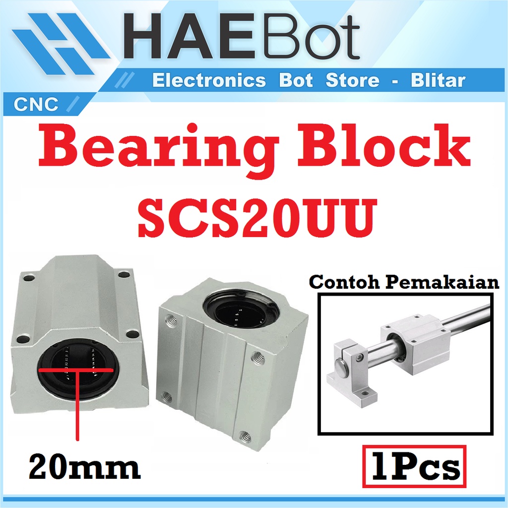 [HAEBOT] SCS20UU SCS20 Linear Ball Bearing Block Bushing 20mm CNC 3D Printer Mekanik Axis Motion CNC 3D Printer Aluminium Mesin Engraving Laser Motion Gerak Optical As Rod smooth 20 mm