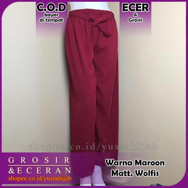 Highwaist Ribbon Casual Woolpeach Celana Wanita Kulot Panjang Wolfis