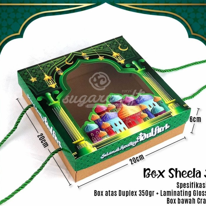 

Kotak Kue Lebaran Idul Fitri Dus Kue Hijau Tali 20*20*6Cm Box Kue 006