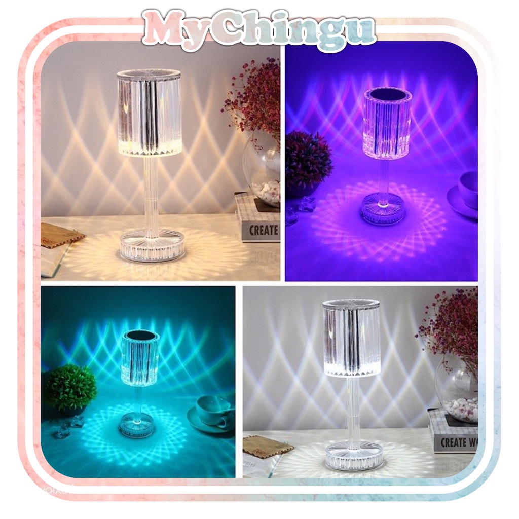 Lampu Meja Crystal Diamond Rose Light Table Lamp 16 Warna RGB Touch Sensor &amp; Remote Control Lampu Hias Meja Kamar Tidur Import