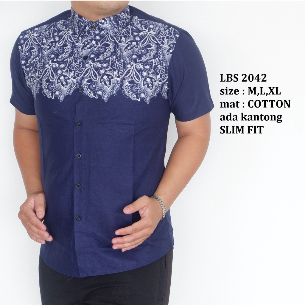 Baju Batik Pria Slimfit Kemeja Lengan Pendek Slim Fit LBS 2042