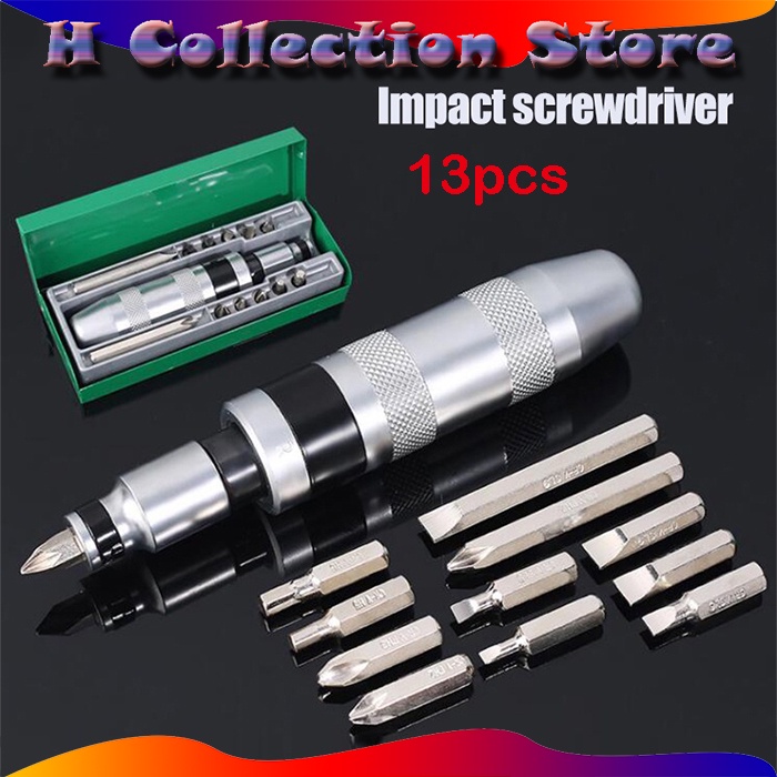 12/13pcs Obeng Ketok Set Getok Putar Set Impact S2 Drill Bit Driver Non-Karat Impact Screwdriver Set Box Besi Vessel