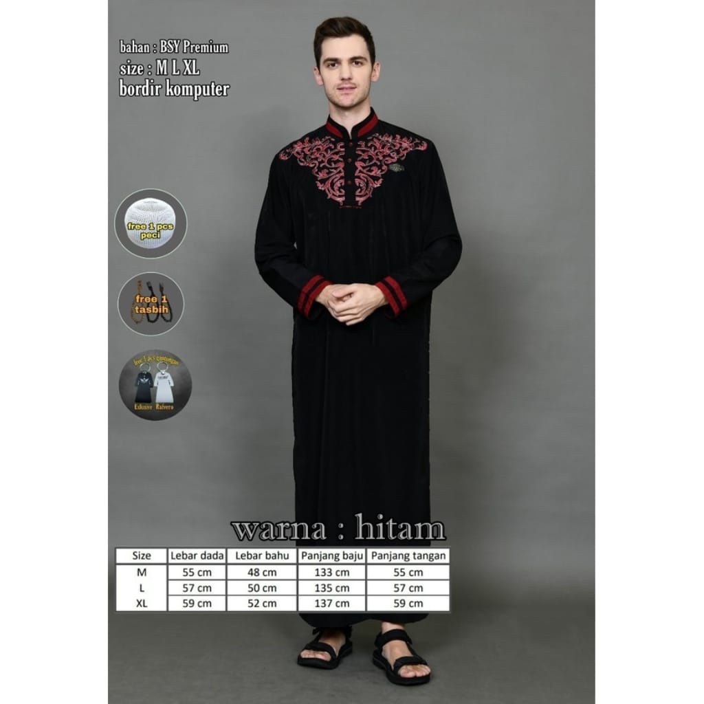 Jubah Pria Motif Bordir Simpel / Jubah Muslim Pria Terbaru / Koko Pria Dewasa Termurah