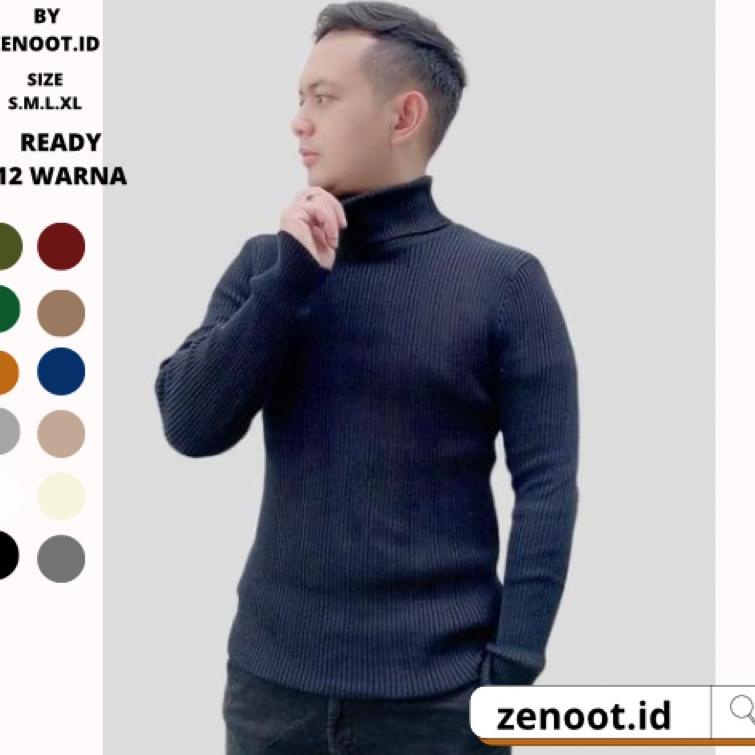 TERBAIK zenoot.id Sweater Rajut Turtle neck Pria Kerah Tinggi Daleman Jas Polos Tebal Turtleneck Pre