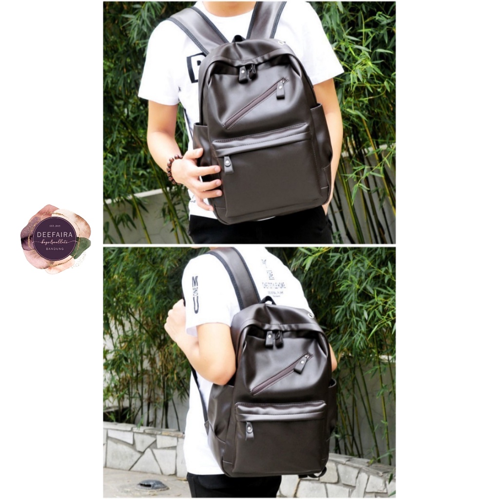 Tas Ransel Pria Model X043 Bahan Kulit Sintetis Premium Tas Untuk Kuliah Atau Kerja