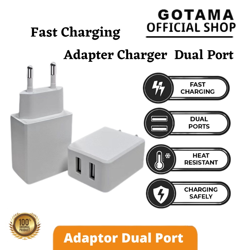 Gotama Fast Charging 2 Port USB Charger Micro/Type-c/Iph USB Quick Charger Konveter Adapter Original