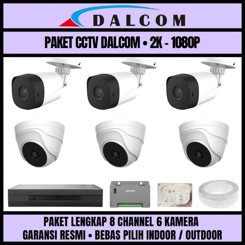 PAKET CCTV DALCOM 8 CHANNEL 6 KAMERA 2K 1080P