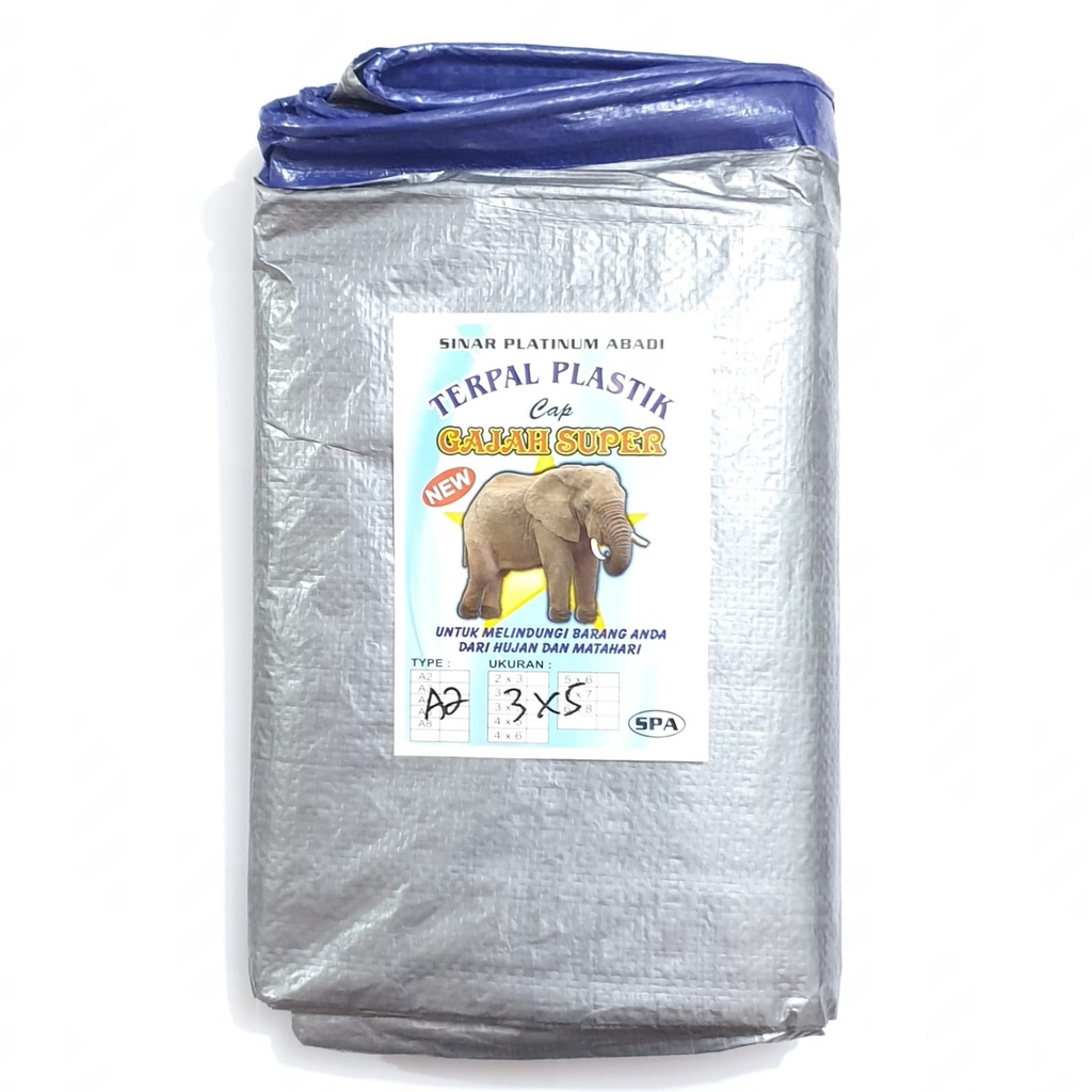 Gajah Super 100% A2 3x5 Meter Biru Silver Terpal Plastik Bagus Awet Dan Murah