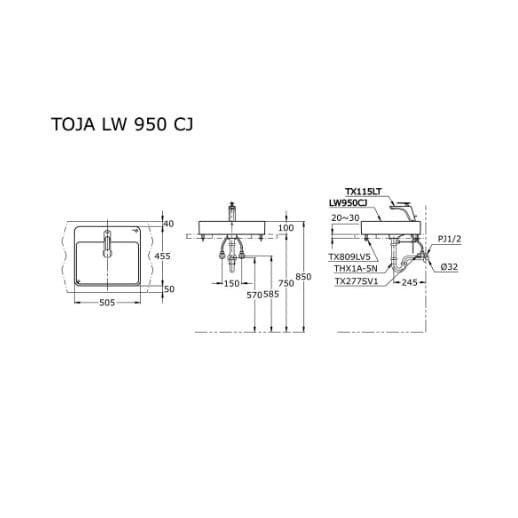 Wastafel TOTO LW 950 CJ White BODY ONLY ORIGINAL TOTO