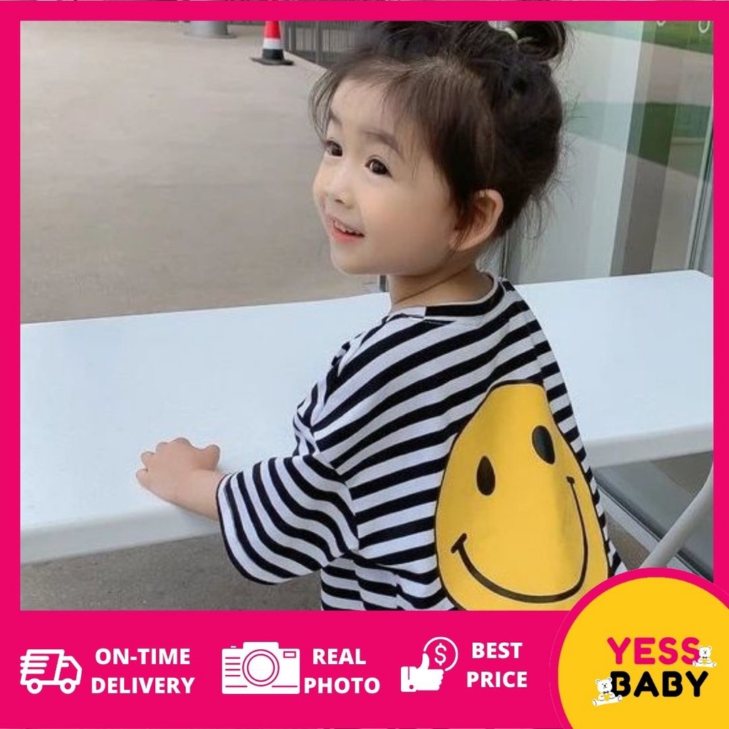 YESSBABY DRESS SMILING 1-9 Tahun Kaos Katun Anak Perempuan premium import/Perempuan Gaun Lengan Pendek/kaos dress anak cewek/baju anak perempuan 2022