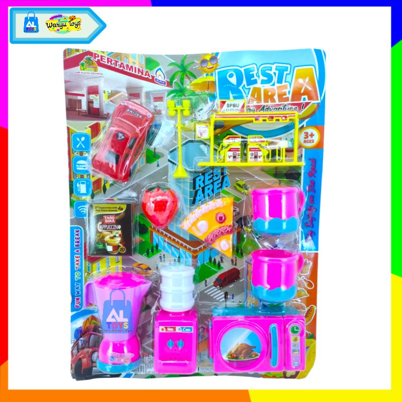 MAINAN POM BENSIN REST AREA MAINAN ANAK PEREMPUAN BLENDER / DISPENSER / MICROWAVE / GELAS MAINAN MIN