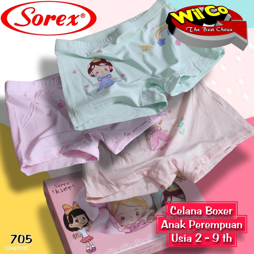 K705T - (HARGA PER 3 PCS) CELANA DALAM BOXER ANAK WANITA SOREX SIZE M - L - XL