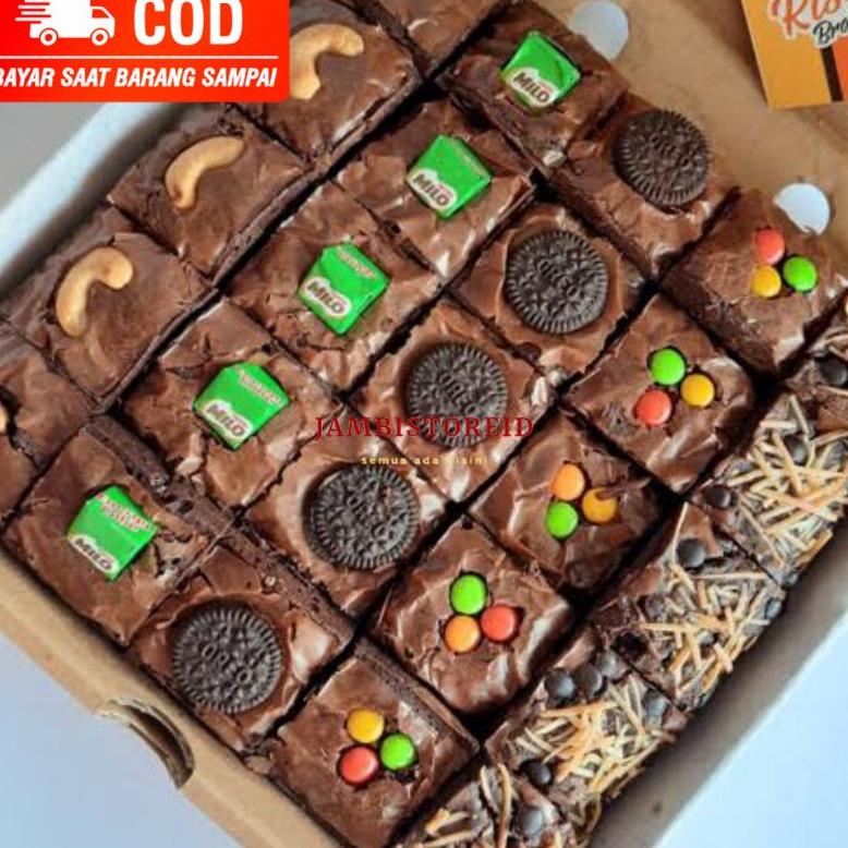 

(Jambistoreid) Kue Brownies Sekat Potong Topping Mix Oreo Milo Coklat Keju Bisa Jadi Parcel Hampers Lebaran Free Kartu Dan Pita Jambi