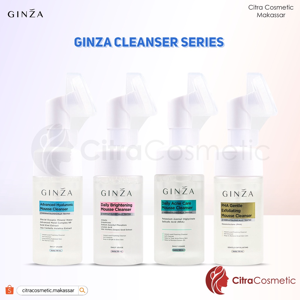 Ginza Mousse Cleanser 110ml Series | Advanced Hyaluronic | Acne Care | Brightening | PHA Gentle Exfoliating