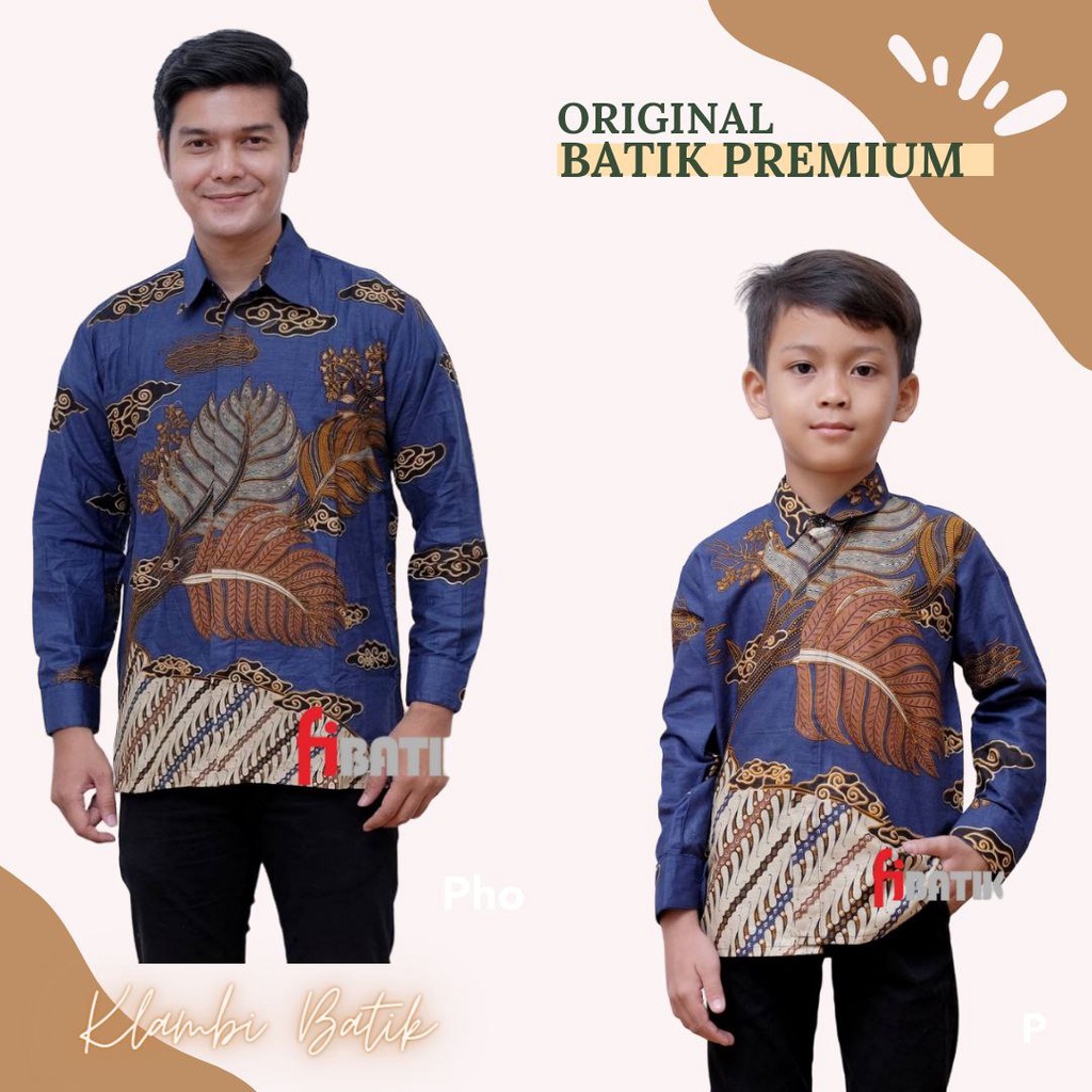 Kemeja Batik Pria Lengan Panjang Motif Mega Daun Couyple Batik Ayah Anak Laki-laki