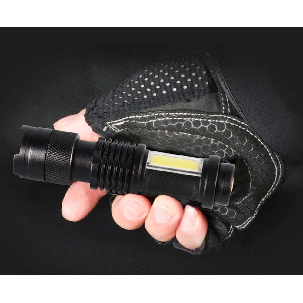 Shustar Senter LED Mini Flashlight USB Rechargerable XPE + COB - S-002 - Black