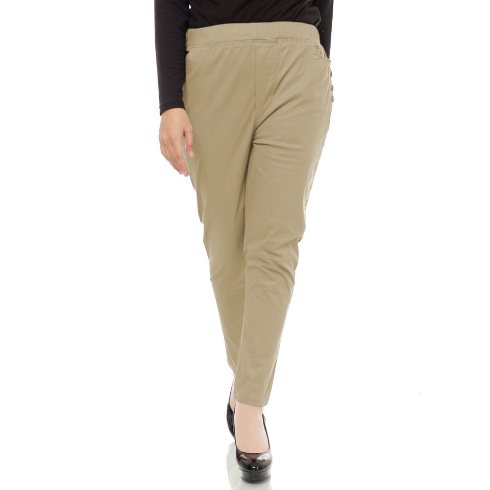 Celana Panjang Wanita Leging stretch Variasi Kancing, Plain Basic jumbo