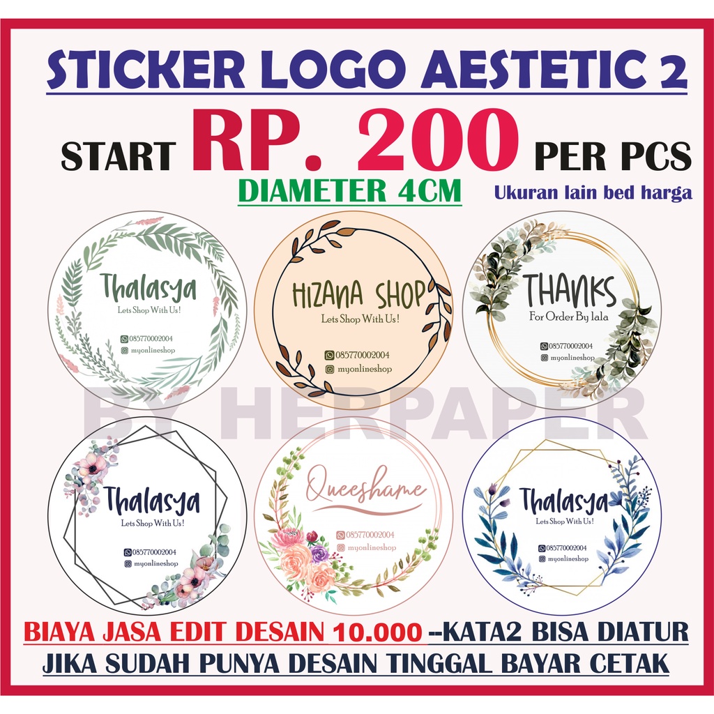 

(murah).STIKER logo aestetic. stiker kekinian.4cm minim 150.Logo produk/label KEMASAN/logo cookies