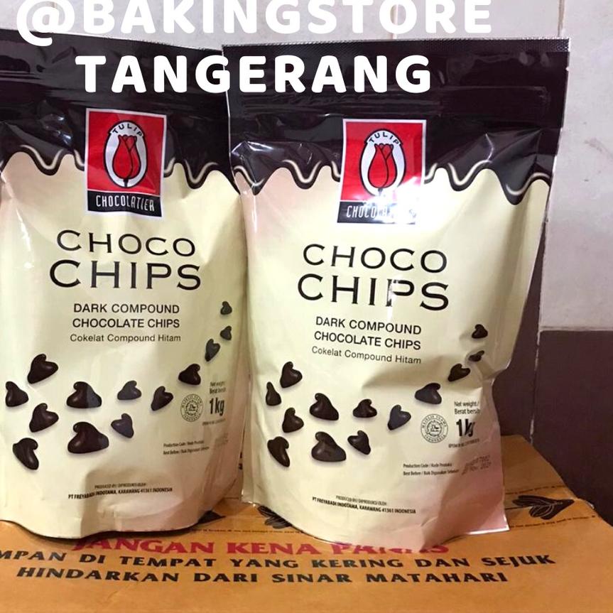 

✹ Choco chip Dark Chocolate tulip 1Kg - chocochips dark coklat ✈