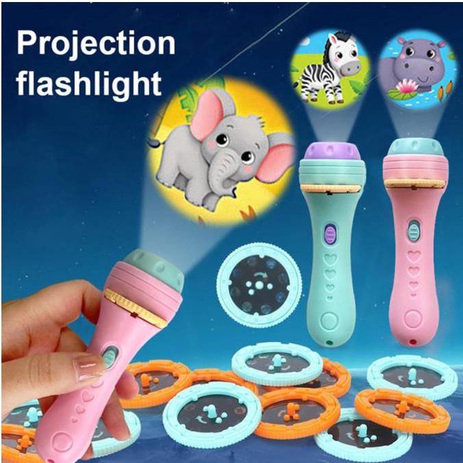 Mainan Anak Lampu Senter Proyektor / Fun Flashlight / Mainan Proyektor Animasi Edukasi Bayi Balita Usia Dini