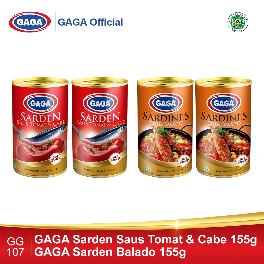 

GAGA Sarden Tomato Chili 155g 2 PCS dan Sarden Balado 155g 2 PCS (GG107)