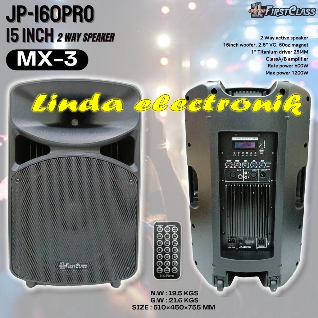 speaker aktif firstclass jp 160pro mx3 jp160pro 15'' 2 buah original